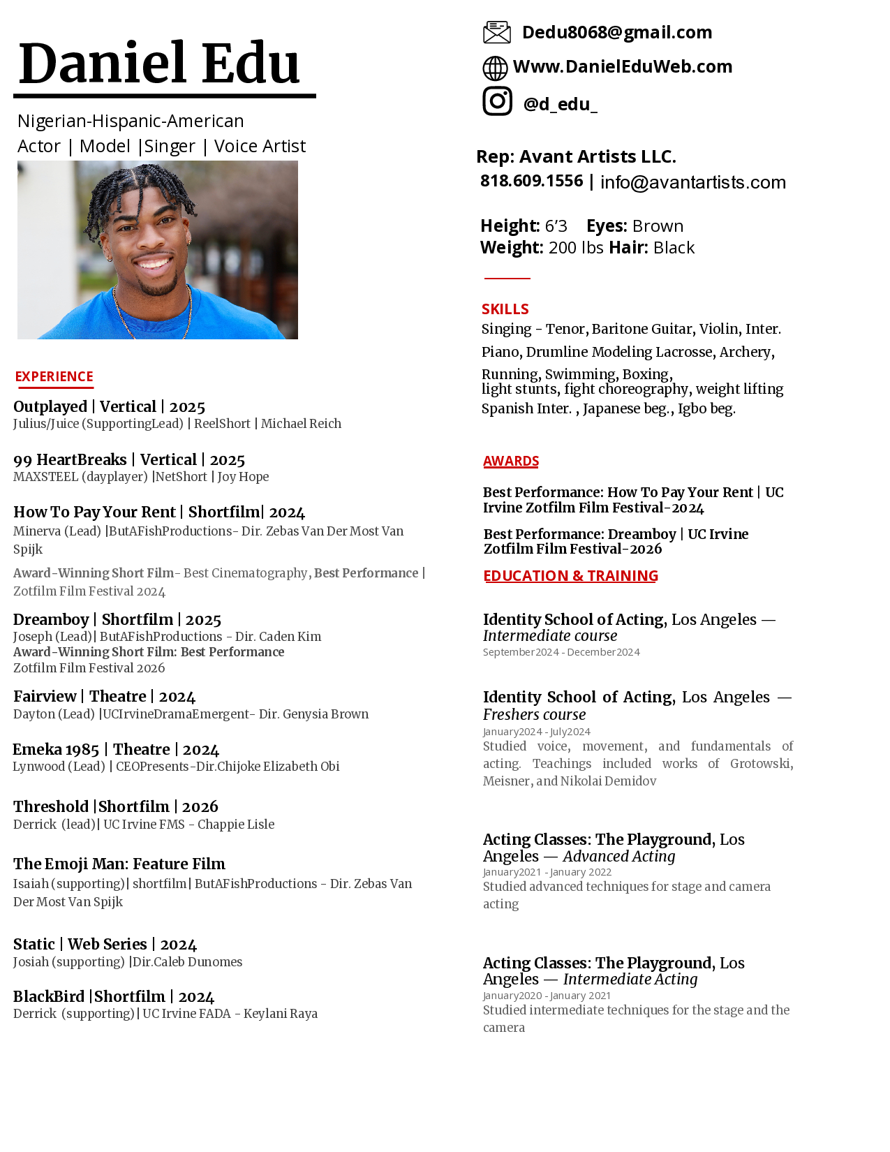 Daniel Edu acting resume page 1
